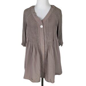 Style&Co Womens Pleated Open-Front Blouse Tan Beige Gray XS